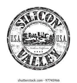 Black grunge rubber stamp with the name of Silicon Valley from Northern California in United States written inside the stamp