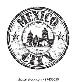 Black grunge rubber stamp with the name of Mexico City, the capital of Mexico written inside the stamp