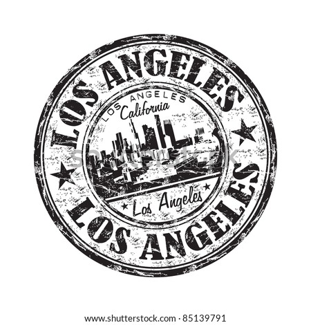 Black grunge rubber stamp with the name of Los Angeles city from California written inside the stamp