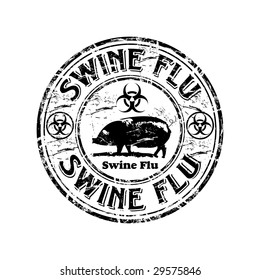 Black grunge rubber stamp with pig shape and the text swine flu written inside the stamp