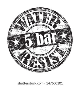 Black grunge rubber stamp with the text water resist, five bar written inside the stamp