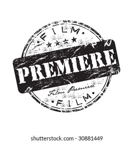 Black grunge rubber stamp with the text film premiere written inside the stamp