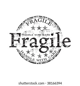 Black grunge rubber stamp with the text fragile handle with care written inside the stamp