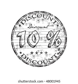 Black grunge rubber stamp with the text ten percent discount written inside the stamp