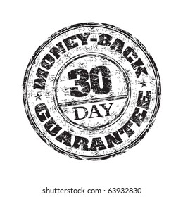 Black grunge rubber stamp with the text thirty day money back guarantee written inside the stamp svg