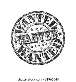 Black grunge rubber stamp with the word wanted written inside the stamp