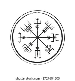 Black grunge runic magic symbol isolated on white backgrorund