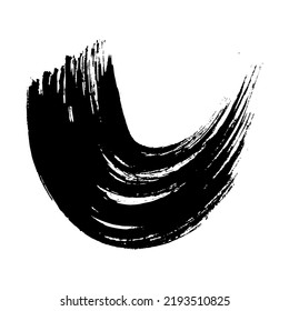 Black grunge semicircular brush strokes. Painted wavy ink stripes. Ink spot isolated on white background. Vector illustration