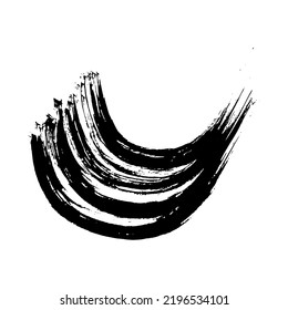 Black grunge semicircular brush strokes. Painted wavy ink stripes. Ink spot isolated on white background. Vector illustration