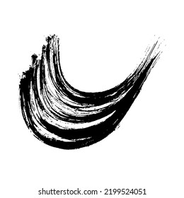 Atracciones de pincel semicircular negro grunge. Tiras de tinta ondulada pintadas. Punto de tinta aislado sobre fondo blanco. Ilustración del vector