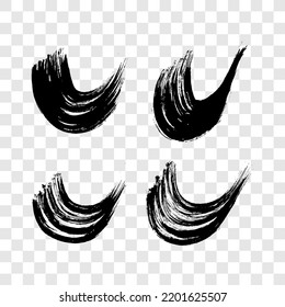Atracciones de pincel semicircular negro grunge. Conjunto de rayas de tinta ondulada pintadas. Punto de tinta aislado sobre fondo transparente. Ilustración del vector