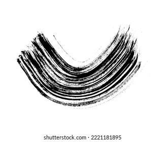 Black grunge semicircular brush strokes. Painted wavy ink stripes. Ink spot isolated on white background. Vector illustration