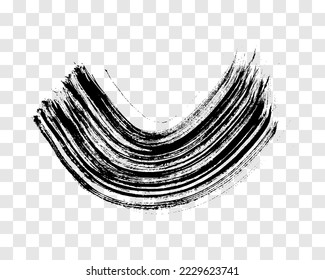 Atracciones de pincel semicircular negro grunge. Tiras de tinta ondulada pintadas. Punto de tinta aislado sobre fondo transparente. Ilustración del vector