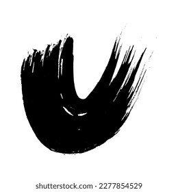 Atracciones de pincel semicircular negro grunge. Tiras de tinta ondulada pintadas. Punto de tinta aislado sobre fondo blanco. Ilustración del vector