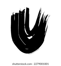 Black grunge semicircular brush strokes. Painted wavy ink stripes. Ink spot isolated on white background. Vector illustration