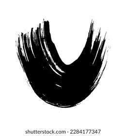 Atracciones de pincel semicircular negro grunge. Tiras de tinta ondulada pintadas. Punto de tinta aislado sobre fondo blanco. Ilustración del vector