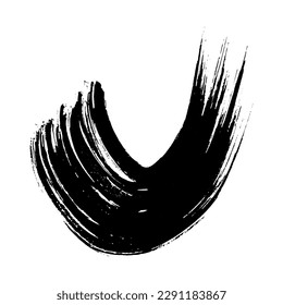 Black grunge semicircular brush strokes. Painted wavy ink stripes. Ink spot isolated on white background. Vector illustration
