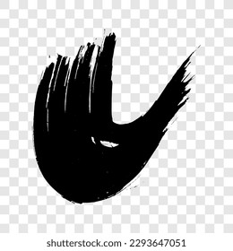 Black grunge semicircular brush strokes. Painted wavy ink stripes. Ink spot isolated on transparent background. Vector illustration