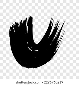 Black grunge semicircular brush strokes. Painted wavy ink stripes. Ink spot isolated on transparent background. Vector illustration