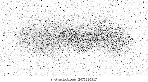 Black grunge speckle on white background. Distress grain abstract texture with grungy splash dirty pattern. Backdrop with specks, grit, scratches, rough sand effect  