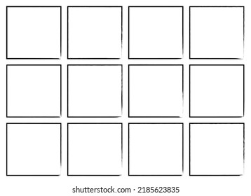 Black grunge square brush. Rectangular frame. Vector set