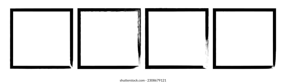 Black grunge square brush. Rectangular frame. Vector set