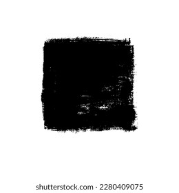 Black grunge square with rough edges. Hand drawn vector geometric elements. Template for typography, banner, advertisement. Brush drawn geometric shapes isolated on white background.
