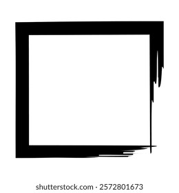 Black grunge square shape. Brush strokes frame element, frame for design. Vector illustration isolated on white background.