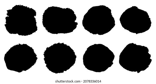 Black grunge stain set. Dark spots. Circular stains. Sale banners. Vector illustration.