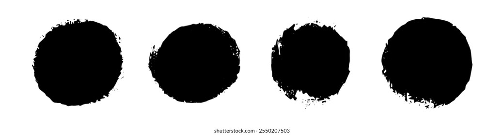 Black grunge stain set Dark spots Circular stains Vector illustration