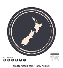 Black grunge stamp circle vector map of New Zealand