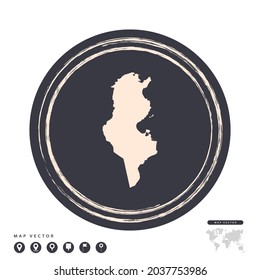 Black grunge stamp circle vector map of Tunisia