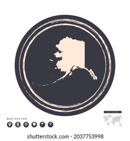Mapa vectorial del círculo de la estampilla de grunge negra de Alaska