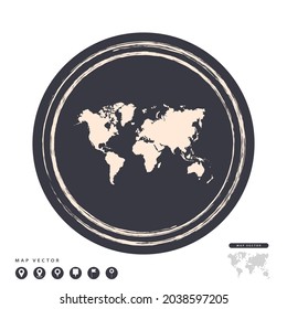 Mapa vectorial del círculo de la estampilla negra grunge del mundo