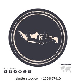 Black grunge stamp circle vector map of Indonesia