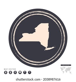 Black grunge stamp circle vector map of New York
