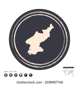 Black grunge stamp circle vector map of North Korea