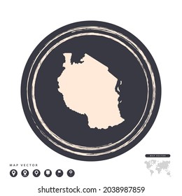 Black grunge stamp circle vector map of Tanzania