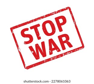 Black grunge stamp STOP WAR. Vector outline graphic.