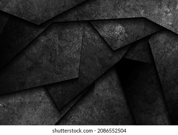 Black grunge tech 3d architecture abstract background. Geometric vector design