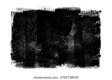 Textura de rolo preto isolado em fundo branco. Linocut de tinta. Traço de pincel preto abstrato grunge. Elemento artístico desenhado à mão com bordas texturizadas. Ilustração vetorial, EPS 10.