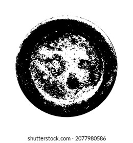 Black grunge texture round shape isolated on white background. Grainy textured design elements. Vector illustration, eps 10.