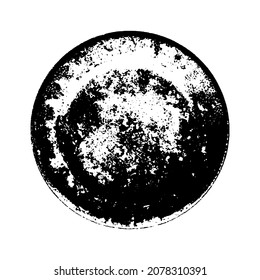 Black grunge texture round shape isolated on white background. Grainy textured design elements. Vector illustration, eps 10.