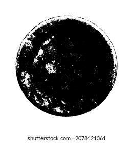 Black grunge texture round shape isolated on white background. Grainy textured design elements. Vector illustration, eps 10.