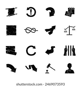 black grunge textured hand drawn miscellaneous icon set