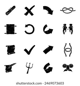 black grunge textured hand drawn miscellaneous icon set