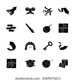 black grunge textured hand drawn miscellaneous icon set