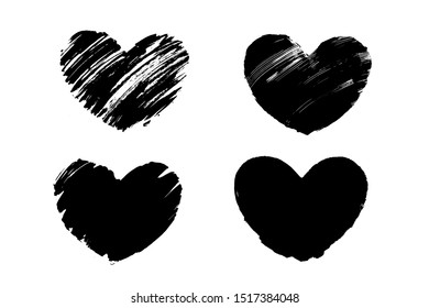 Black grunge textured heart. Hand drawn symbol of love.