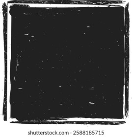 Black grunge textured square frame with white border creates a vintage, distressed effect, ideal for adding a retro or aged feel to designs, photos, or text