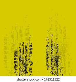 Black grunge tire track on yellow background. eps10